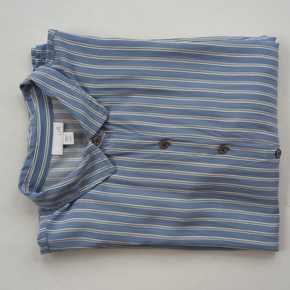 J. Jill Striped Viscose Rayon Button Down Blouse LARGE PETITE Blue White Black - Picture 2 of 16